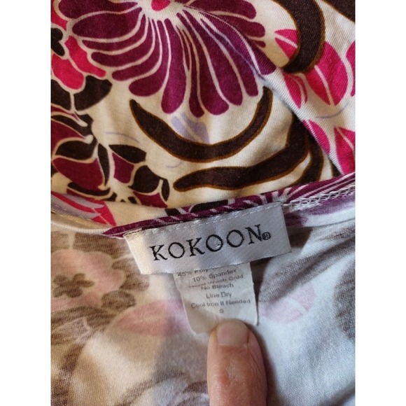 Kokoon Dress Lightweight Size Small Shift Floral Pink Purple Brown Black V Neck - Picture 3 of 3